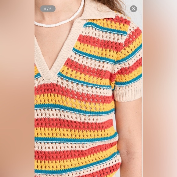 Mother Womens Multicolor Striped The Playing Field Crochet Top Medium - Picture 5 of 10